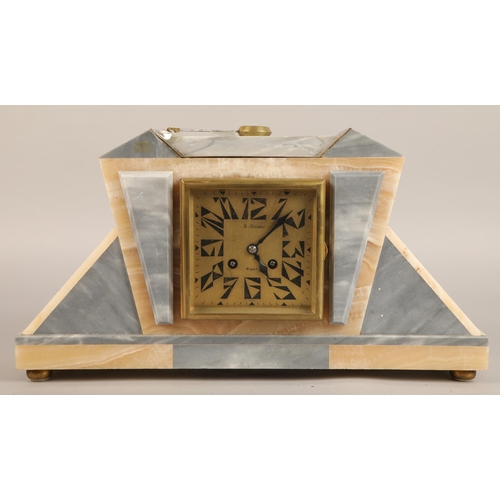 279 - Art-Deco style marble mantle clock by A. Huardi.