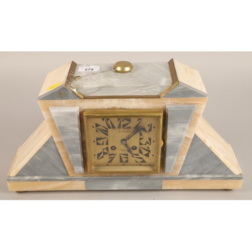 279 - Art-Deco style marble mantle clock by A. Huardi.