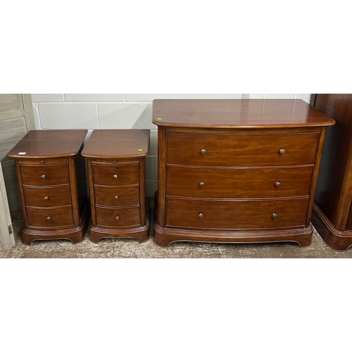 617 - Four piece bedroom set including three-door wardrobe, three-drawer short dresser, and two bedside ch... 