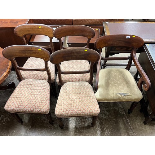 618 - Victorian mahogany carver chair and four dining chairs