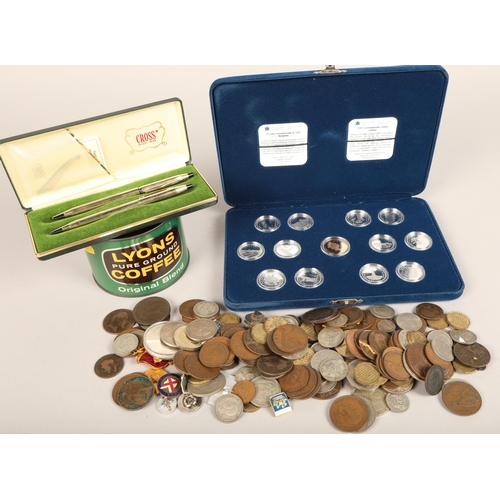 350 - Canada 125 year commemorative coin set in case, Cross pen and pencil cased set, and mixed assortment... 