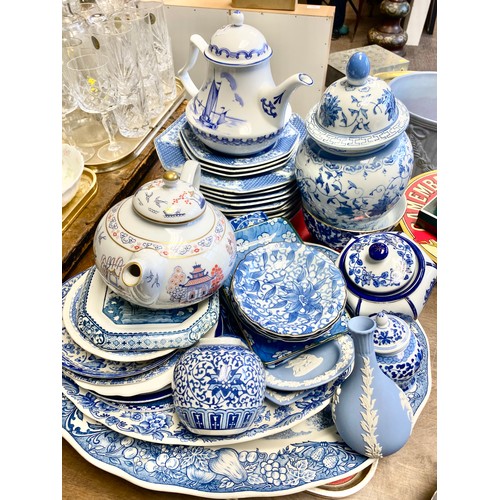 338 - Assortment of blue and white ware including Burleigh, Delft etc.