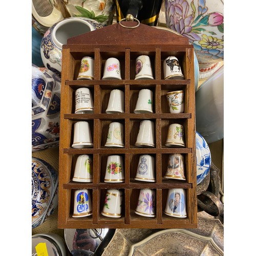 343 - Assortment of vases and jars, thimbles, Indian Tree jug, etc.