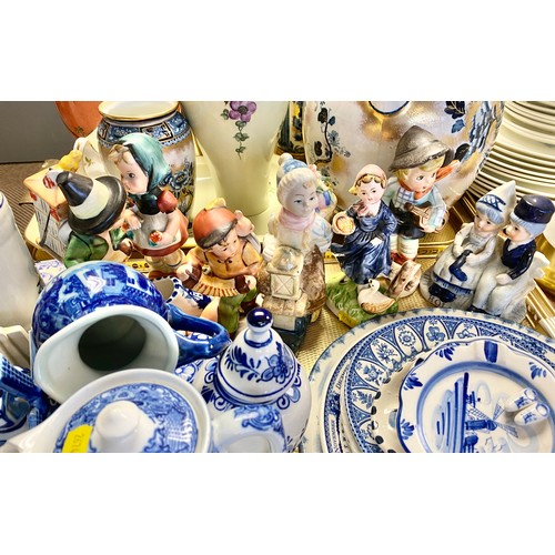 345 - Assortment of blue and white Delftware, and assorted continental figurines including Hummel