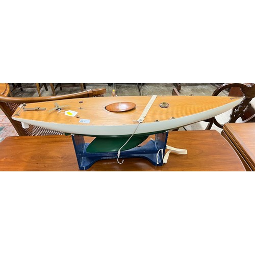 651 - Scale model sailing boat on stand