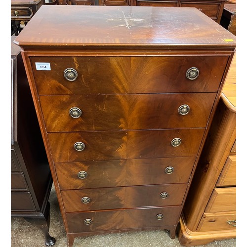 654 - Mahogany six drawer chest