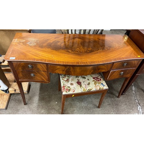 666 - Bow front mahogany dressing table and stool