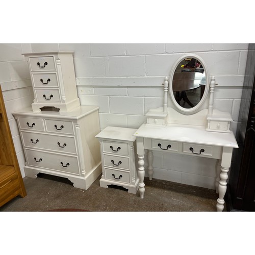 671 - Contemporary four piece white painted pine bedroom set