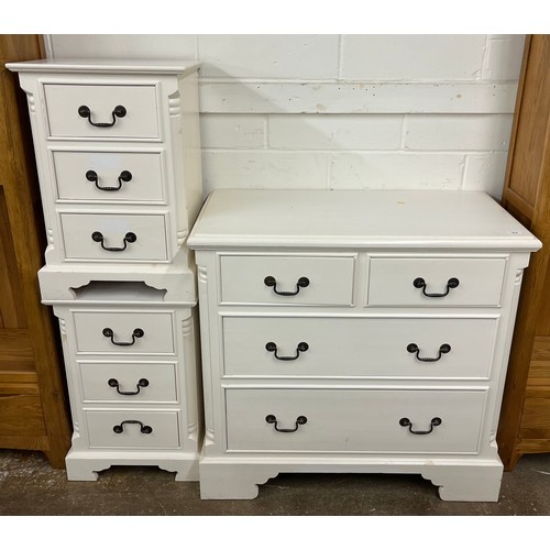 674 - Three piece contemporary white painted pine bedroom set