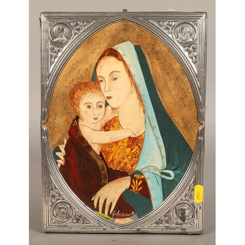 417 - Russian style Icon, 31 x 23 cm in 925 marked silver frame