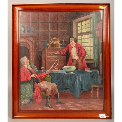 419 - Wool work tapestry, circa 1910, in Mahogany frame 62.5 x 72 cm