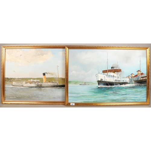 493 - David B Dyer, oil on canvas of Caledonia, and another of a paddle steamer