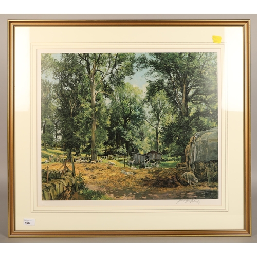 496 - McIntosh Patrick, signed print of sheep among trees