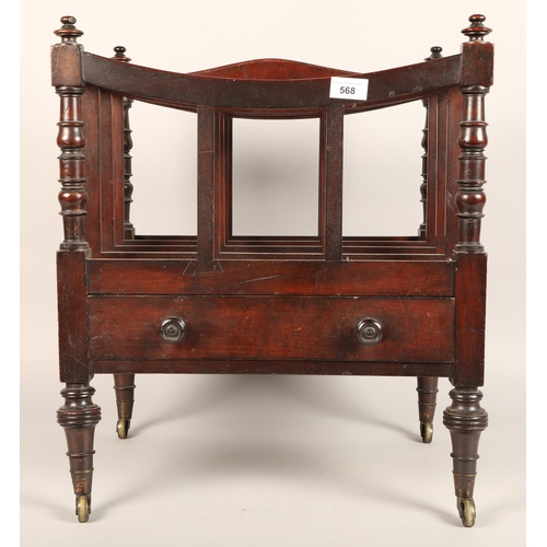 568 - Mahogany canterbury / magazine rack, with drawer