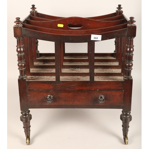 568 - Mahogany canterbury / magazine rack, with drawer