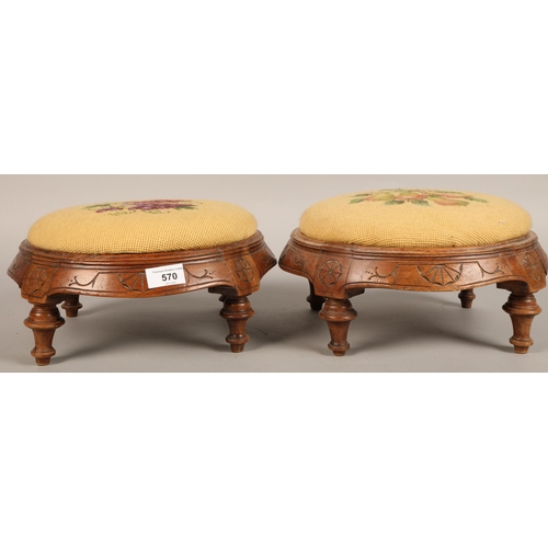 570 - Pair of foot stools with embroidery on top (2)