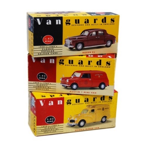 194 - Carton containing Vanguards diecast vehicles to include police vehicles, 1950s/60s saloon cars, vans... 