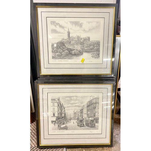 479 - Five limited edition prints of Glasgow by H Lepp , framed collection of small reproduction advertise... 