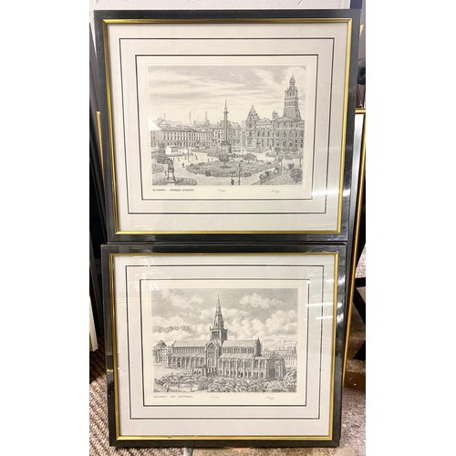 479 - Five limited edition prints of Glasgow by H Lepp , framed collection of small reproduction advertise... 