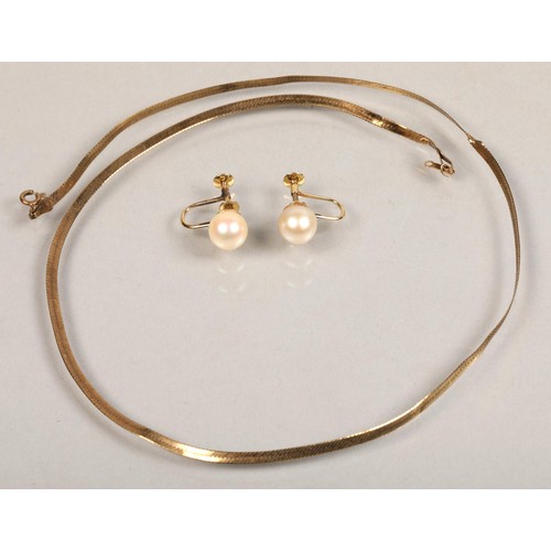 144 - Gold necklace and pearl earrings