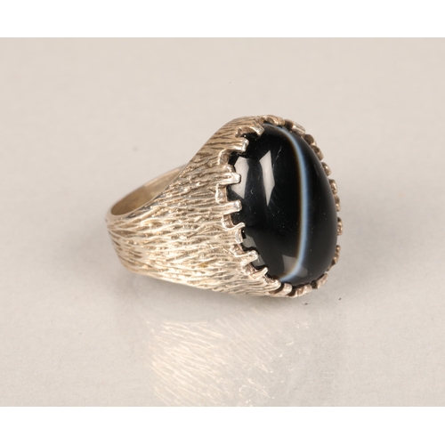 145 - Gents silver onyx ring.ring size O