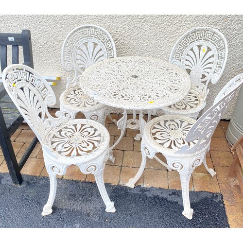 544 - Wrought iron garden table and four chairs,  68 cm diameter (5)