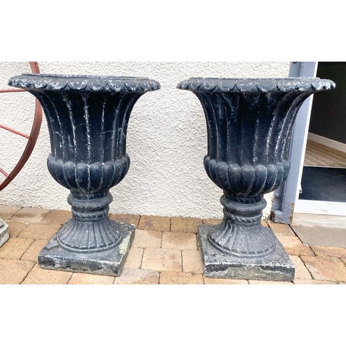 550 - Pair of large black garden urns , 72 cm high (2)