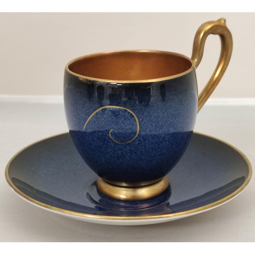 321 - Carlton Ware pattern 1974 coffee set with dappled blue bodies, gilt swirl to the centre and with gil... 