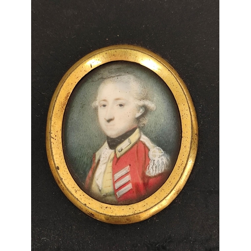 268 - 18th cent. miniaturistEnsign Alexander Duff of Muirtown (Inverness).Oval, 4 cms. x 3.5 cms., in rect... 