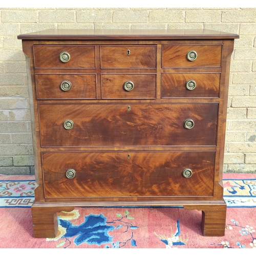 410 - Mahogany secretaire chest of drawers, with fall front secretaire drawer enclosing pigeon holes and f... 