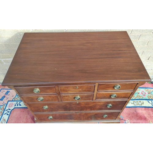 410 - Mahogany secretaire chest of drawers, with fall front secretaire drawer enclosing pigeon holes and f... 