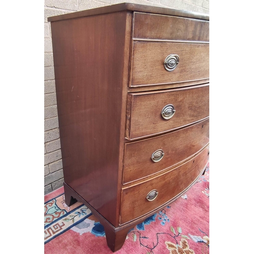 413 - Early 19th century mahogany bow front chest of  four graduated drawers on bracket feet.  110cm high,... 