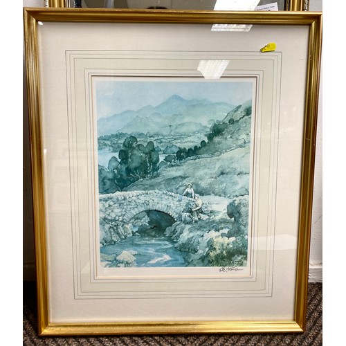 473 - Various pictures, a gilt edged mirror, John A Boyd, coastal town Watercolour, signed ( 7)