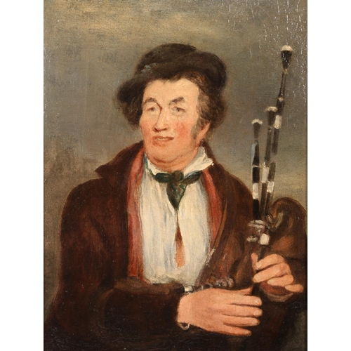 301 - 19TH CENTURY SCOTTISH SCHOOL The Piper Oil painting on wooden panel, unsigned, 31cm x 24cm, frame 42... 