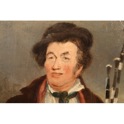 301 - 19TH CENTURY SCOTTISH SCHOOL The Piper Oil painting on wooden panel, unsigned, 31cm x 24cm, frame 42... 