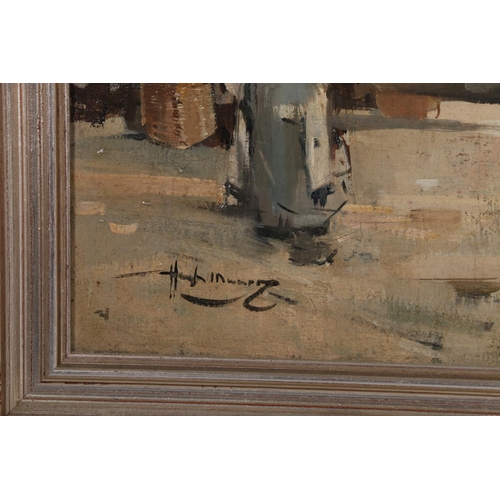 302 - HUGH MUNRO RGI (Scottish 1873-1928) Dutch Port Oil painting on canvas, signed lower left, 50cm x 46c... 