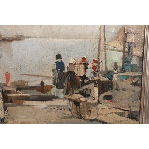 302 - HUGH MUNRO RGI (Scottish 1873-1928) Dutch Port Oil painting on canvas, signed lower left, 50cm x 46c... 