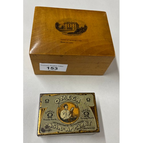 153 - Mauchline ware box with gents razor etc