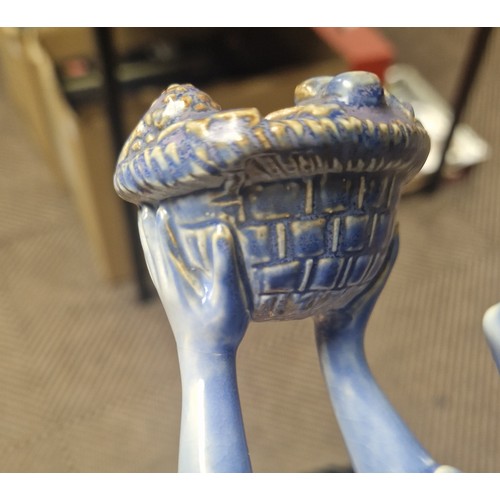 20 - Wilkinson Staffordshire blue glaze art deco woman kneeling candlestick