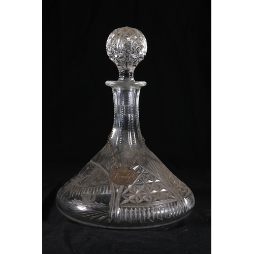 386 - Edinburgh Crystal ship's style decanter with etched designs of dolphins and compass, 30cm tall, comp... 