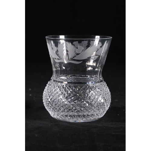 387 - Set of eleven Edinburgh Crystal thistle shaped drinking glasses with etched thistle pattern, having ... 