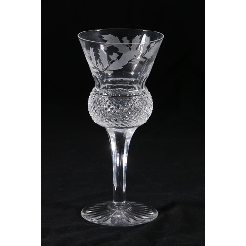 391 - Set of six Edinburgh Crystal thistle pattern white wine glasses having thistle shaped bowls with etc... 