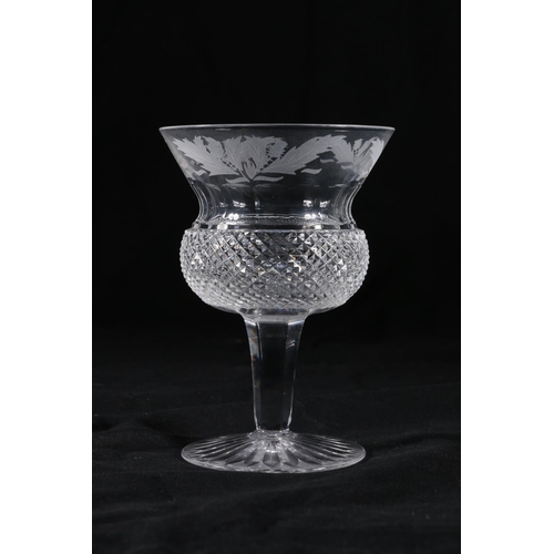 392 - Set of six Edinburgh Crystal thistle pattern glasses having thistle shaped bowls with etched thistle... 