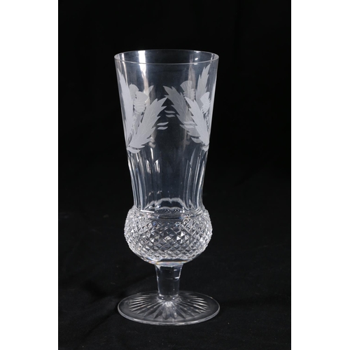 393 - Set of six Edinburgh Crystal thistle pattern stem glasses having thistle shaped bowls with etched th... 