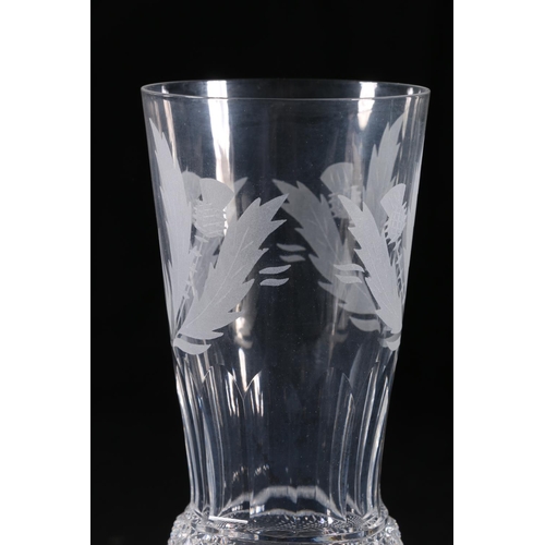 393 - Set of six Edinburgh Crystal thistle pattern stem glasses having thistle shaped bowls with etched th... 