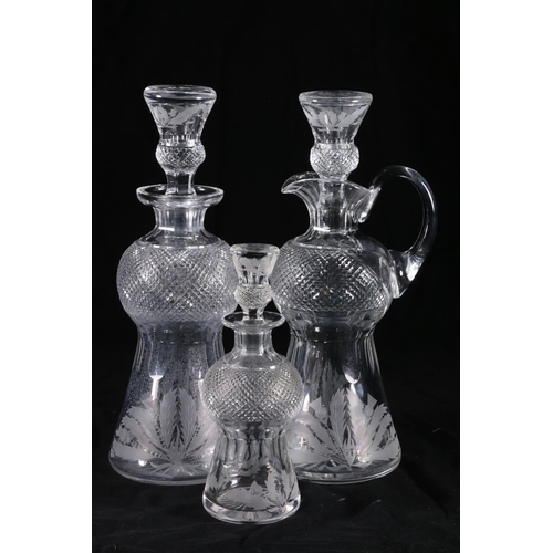 394 - Edinburgh Crystal thistle pattern decanter having thistle shaped hobnail cut body with etched thistl... 