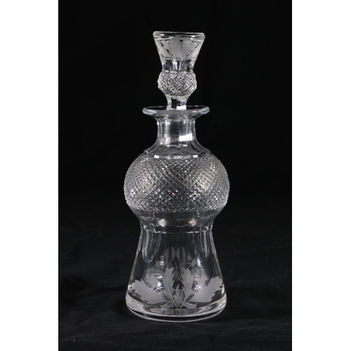 394 - Edinburgh Crystal thistle pattern decanter having thistle shaped hobnail cut body with etched thistl... 