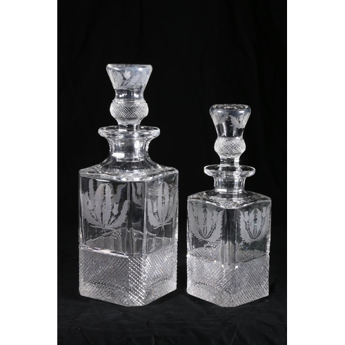 395 - Edinburgh Crystal thistle pattern square section 1.5litre decanter with etched thistle design, havin... 