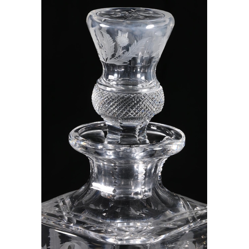 395 - Edinburgh Crystal thistle pattern square section 1.5litre decanter with etched thistle design, havin... 