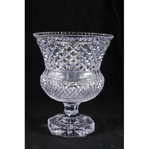 398 - Large lead crystal cut glass centrepiece vase of thistle form with cut and fluted decoration, raised... 